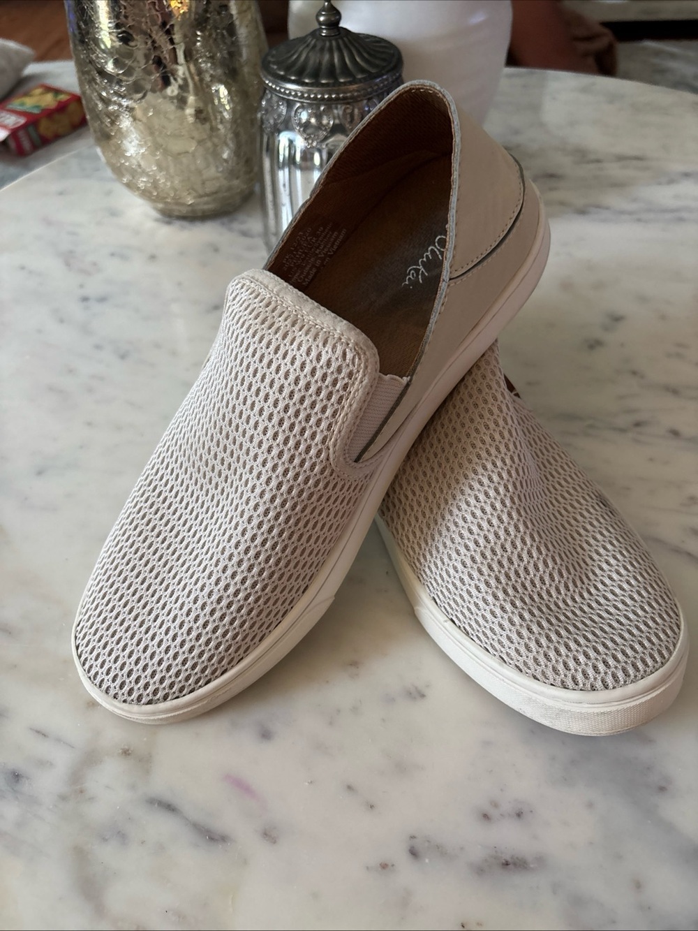 OluKai Women's Slip-On Mesh Sneakers in Light Beige